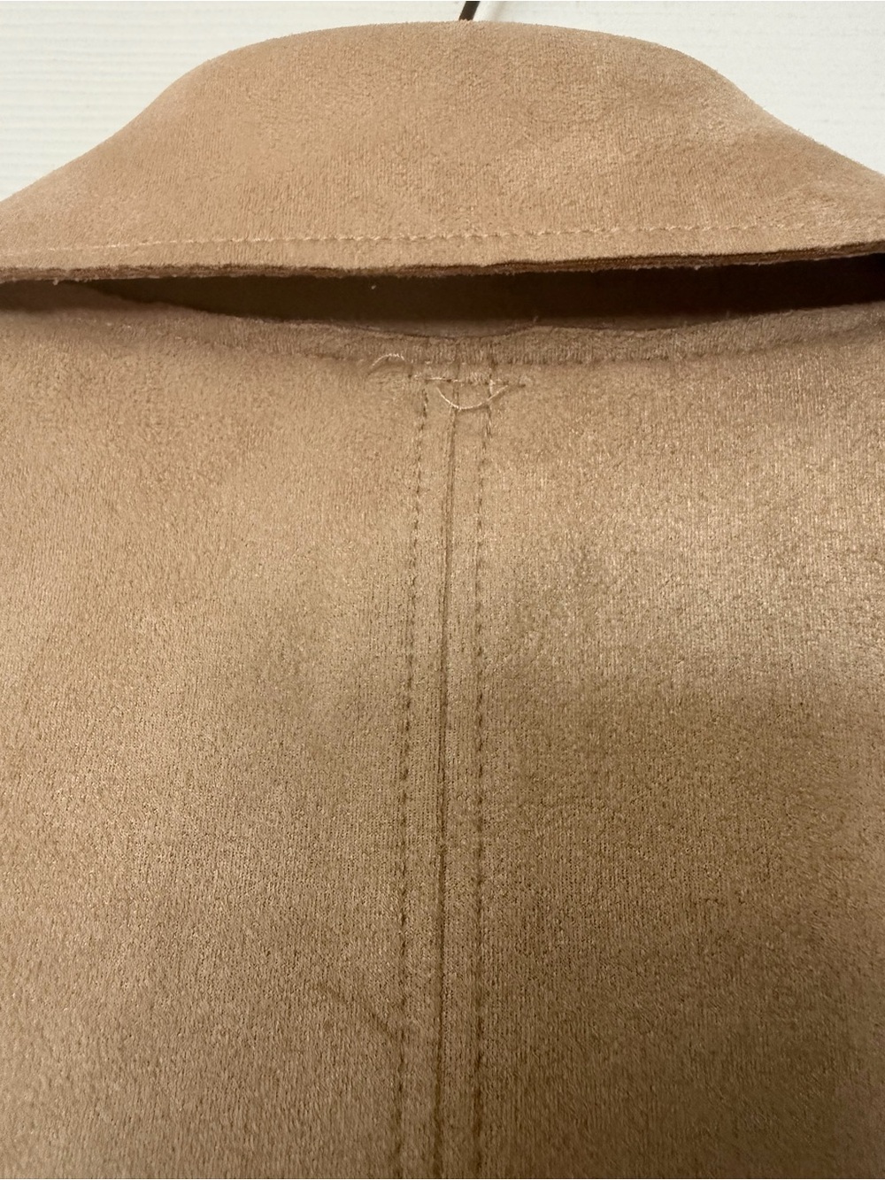 Double-Breasted Women's Faux Suede Tan Coat - Picture 6 of 7